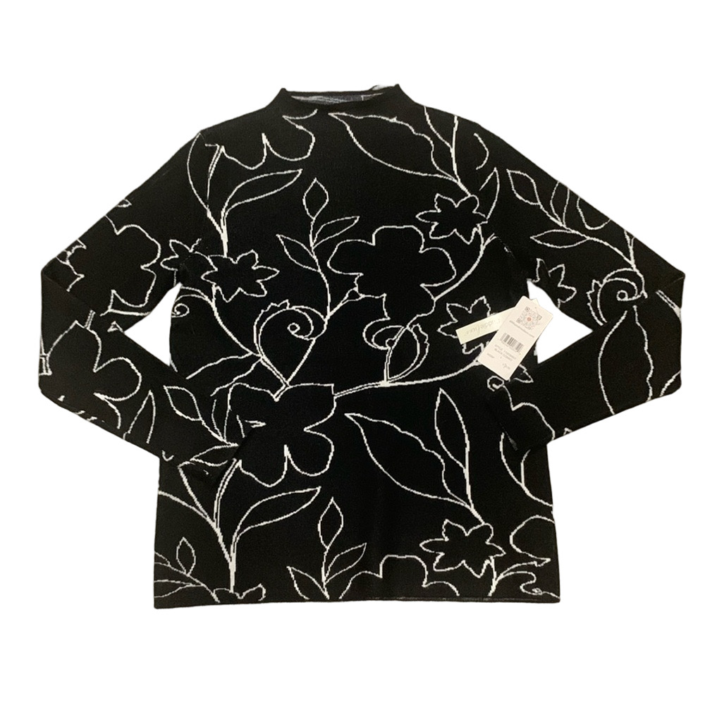NWT Floral Black and Pink Women's Pull On Sweater Large